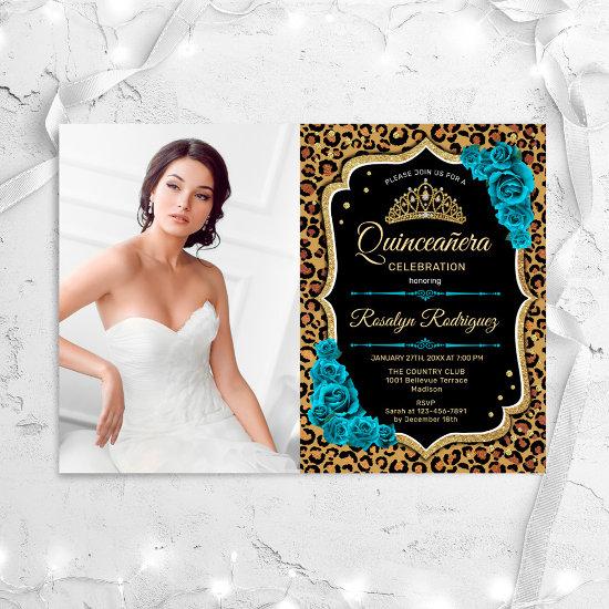 Quinceanera Party With Photo - Leopard Print Teal