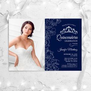 Quinceanera Party With Photo - Navy White Floral