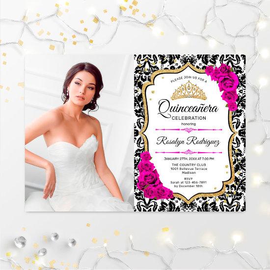 Quinceanera Party With Photo - Pink Gold Black