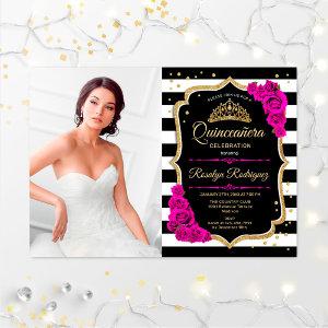 Quinceanera Party With Photo - Pink Gold Black