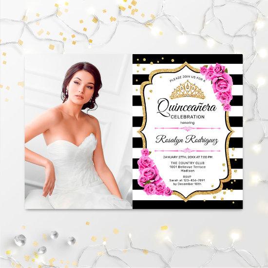Quinceanera Party With Photo - Pink Gold Black
