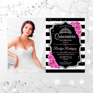 Quinceanera Party With Photo - Pink Silver Black