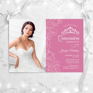 Quinceanera Party With Photo - Pink White Floral