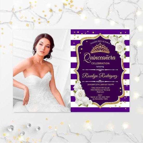 Quinceanera Party With Photo - Purple Gold White