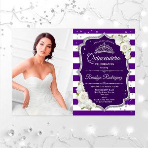 Quinceanera Party With Photo - Purple Silver White