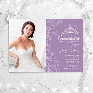 Quinceanera Party With Photo - Purple White Floral