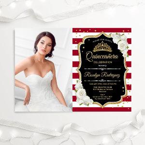 Quinceanera Party With Photo - Red Black Gold