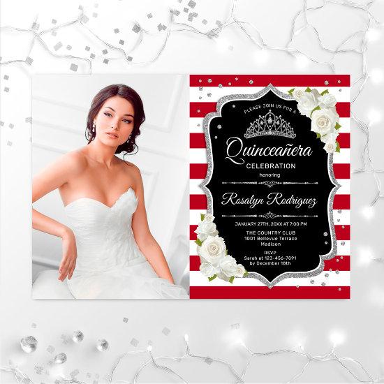 Quinceanera Party With Photo - Red Black Silver