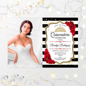 Quinceanera Party With Photo - Red Gold Black