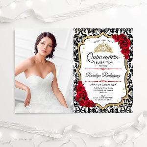 Quinceanera Party With Photo - Red Gold Black