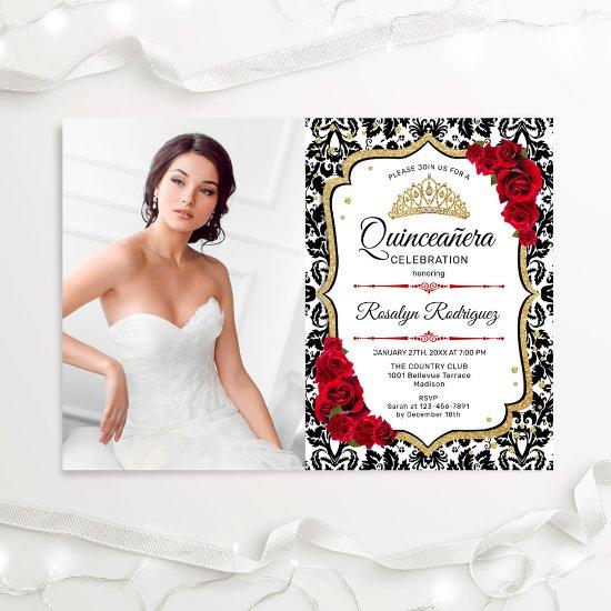 Quinceanera Party With Photo - Red Gold Black
