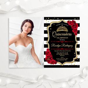 Quinceanera Party With Photo - Red Gold Black