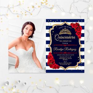 Quinceanera Party With Photo - Red Gold Navy