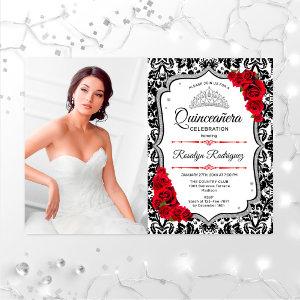 Quinceanera Party With Photo - Red Silver Black