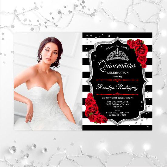 Quinceanera Party With Photo - Red Silver Black