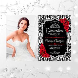 Quinceanera Party With Photo - Red Silver Black