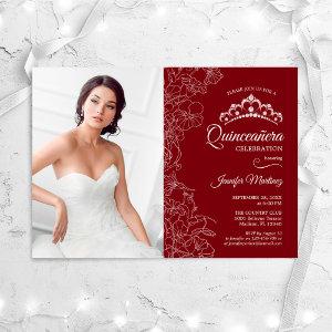 Quinceanera Party With Photo - Red White Floral