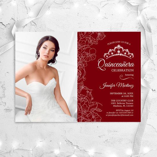 Quinceanera Party With Photo - Red White Floral