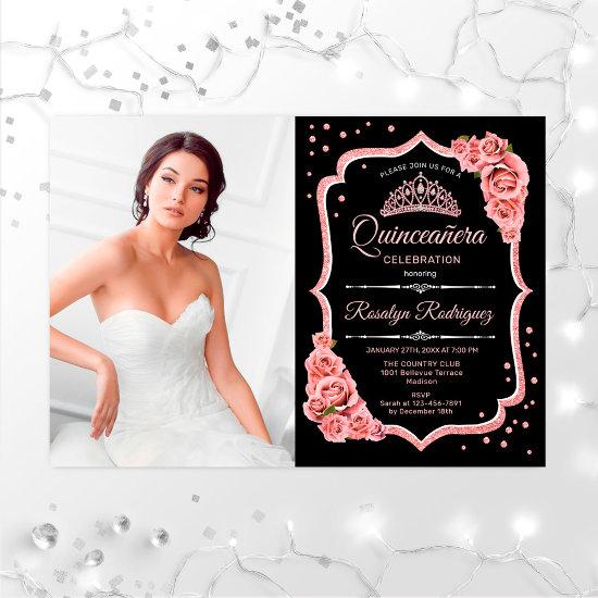 Quinceanera Party With Photo - Rose Gold Black