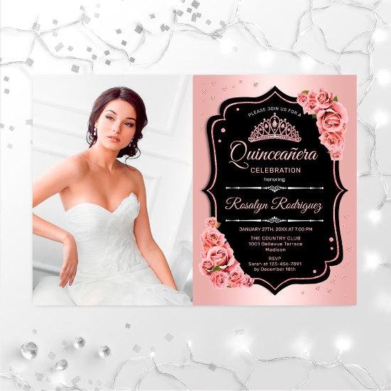 Quinceanera Party With Photo - Rose Gold Black