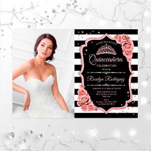 Quinceanera Party With Photo - Rose Gold Black