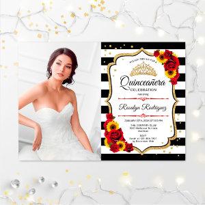 Quinceanera Party With Photo - Roses Sunflowers