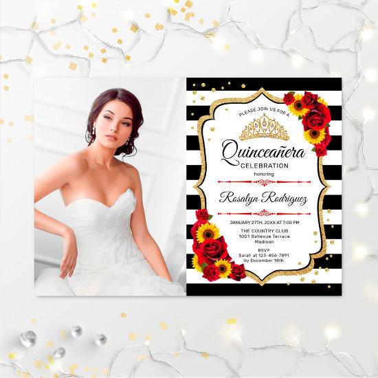 Quinceanera Party With Photo - Roses Sunflowers