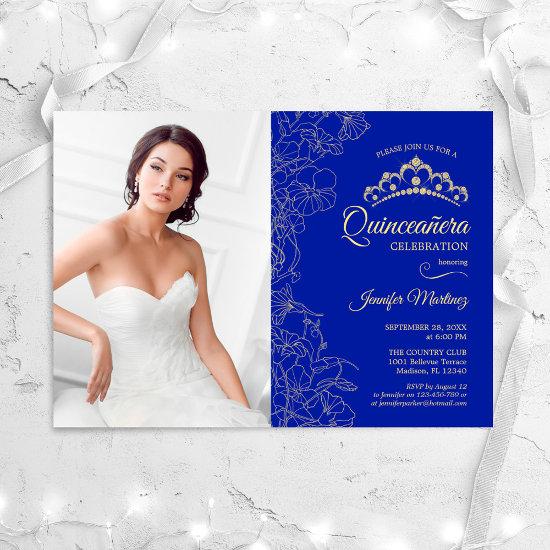 Quinceanera Party With Photo - Royal Blue Gold