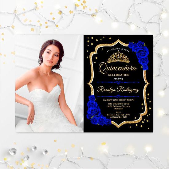 Quinceanera Party With Photo - Royal Blue Gold