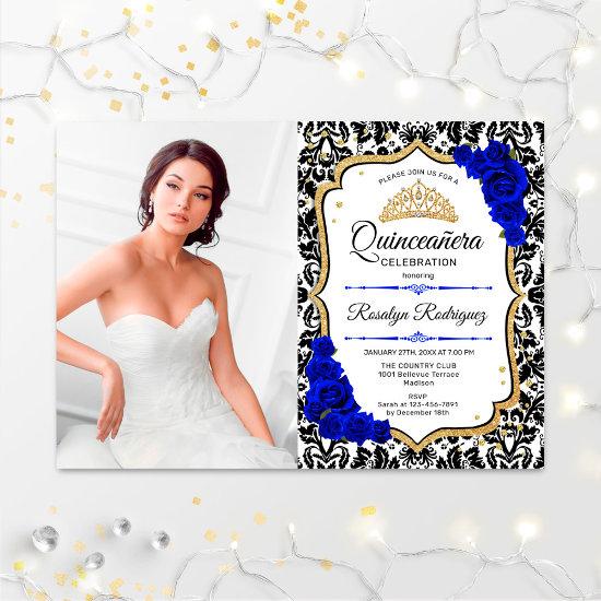 Quinceanera Party With Photo - Royal Blue Gold