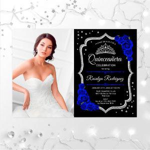 Quinceanera Party With Photo - Royal Blue Silver