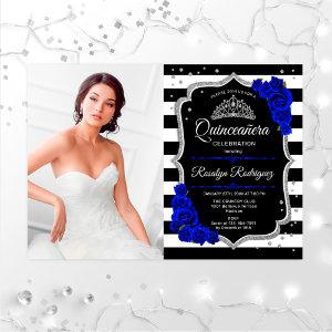 Quinceanera Party With Photo - Royal Blue Silver