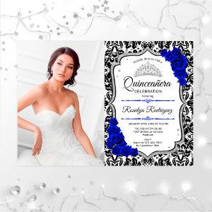 Quinceanera Party With Photo - Royal Blue Silver