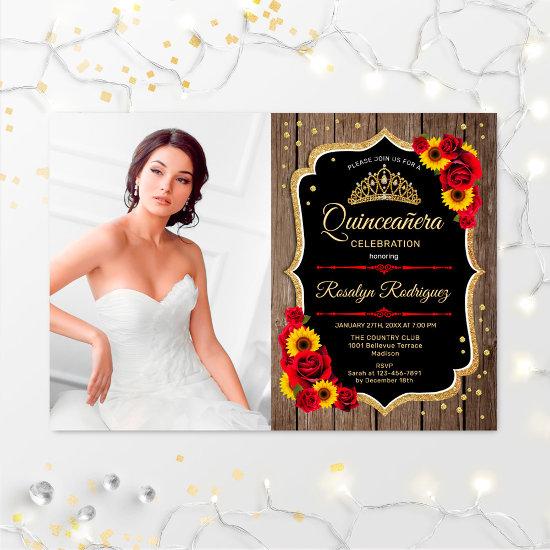 Quinceanera Party With Photo - Rustic Sunflowers