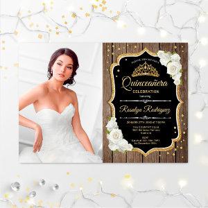 Quinceanera Party With Photo - Rustic Wood Gold