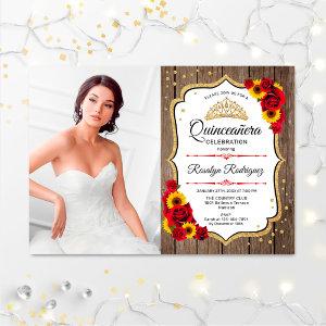 Quinceanera Party With Photo - Rustic Wood