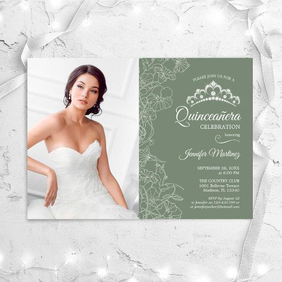 Quinceanera Party With Photo - Sage Green Floral