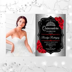 Quinceanera Party With Photo - Silver Black Red