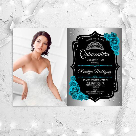 Quinceanera Party With Photo - Silver Black Teal