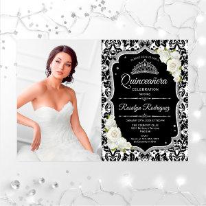Quinceanera Party With Photo - Silver Black White