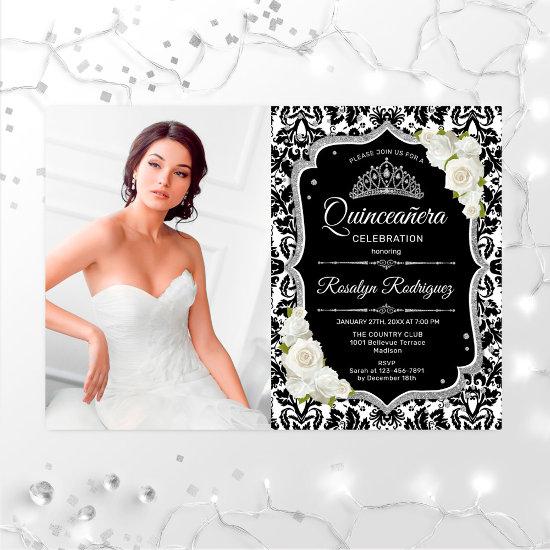 Quinceanera Party With Photo - Silver Black White