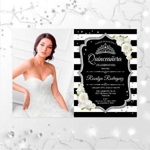 Quinceanera Party With Photo - Silver Black White