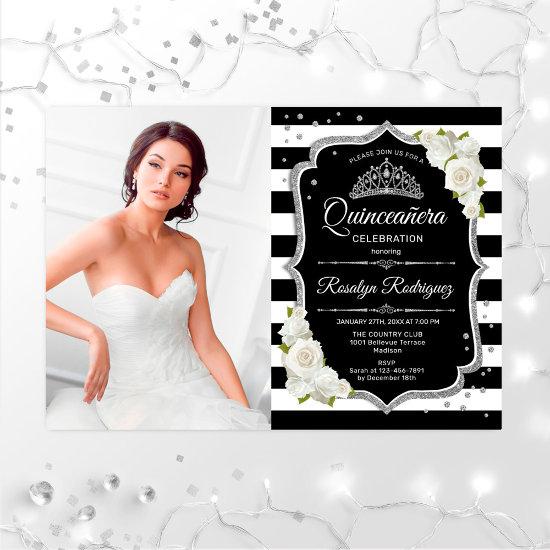 Quinceanera Party With Photo - Silver Black White