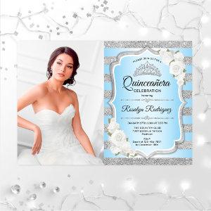 Quinceanera Party With Photo - Silver Blue