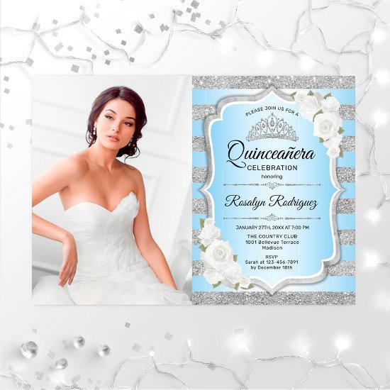 Quinceanera Party With Photo - Silver Blue