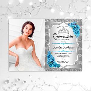 Quinceanera Party With Photo - Silver Icy Blue