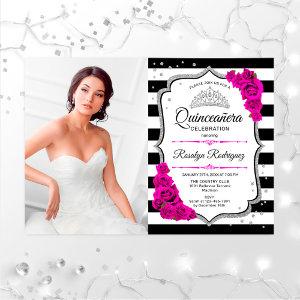 Quinceanera Party With Photo - Silver Pink White