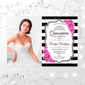 Quinceanera Party With Photo - Silver Pink White