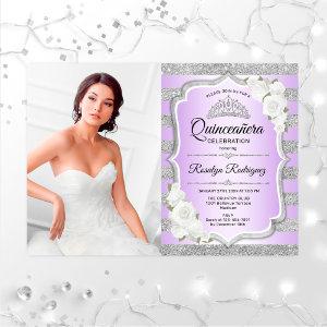 Quinceanera Party With Photo - Silver Purple