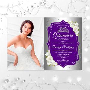 Quinceanera Party With Photo - Silver Purple